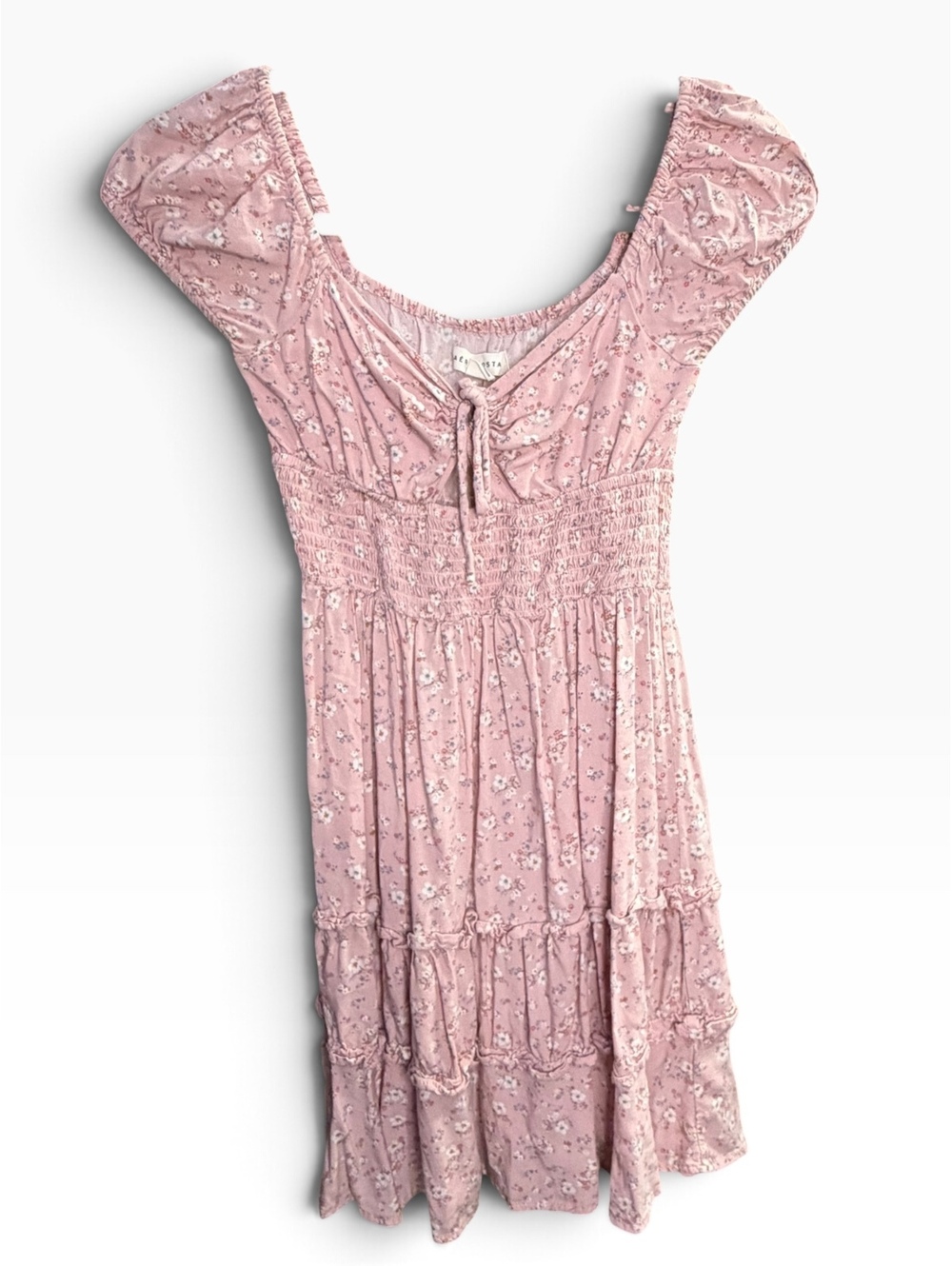 Aeropostale Pink Ditsy Floral Smocked Mini Dress XS Puff Sleeve Coquette